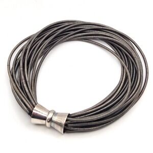 Multi Strand Darkened Piano Wire Bracelet Silver Tone Magnetic Clasp 7.5"
